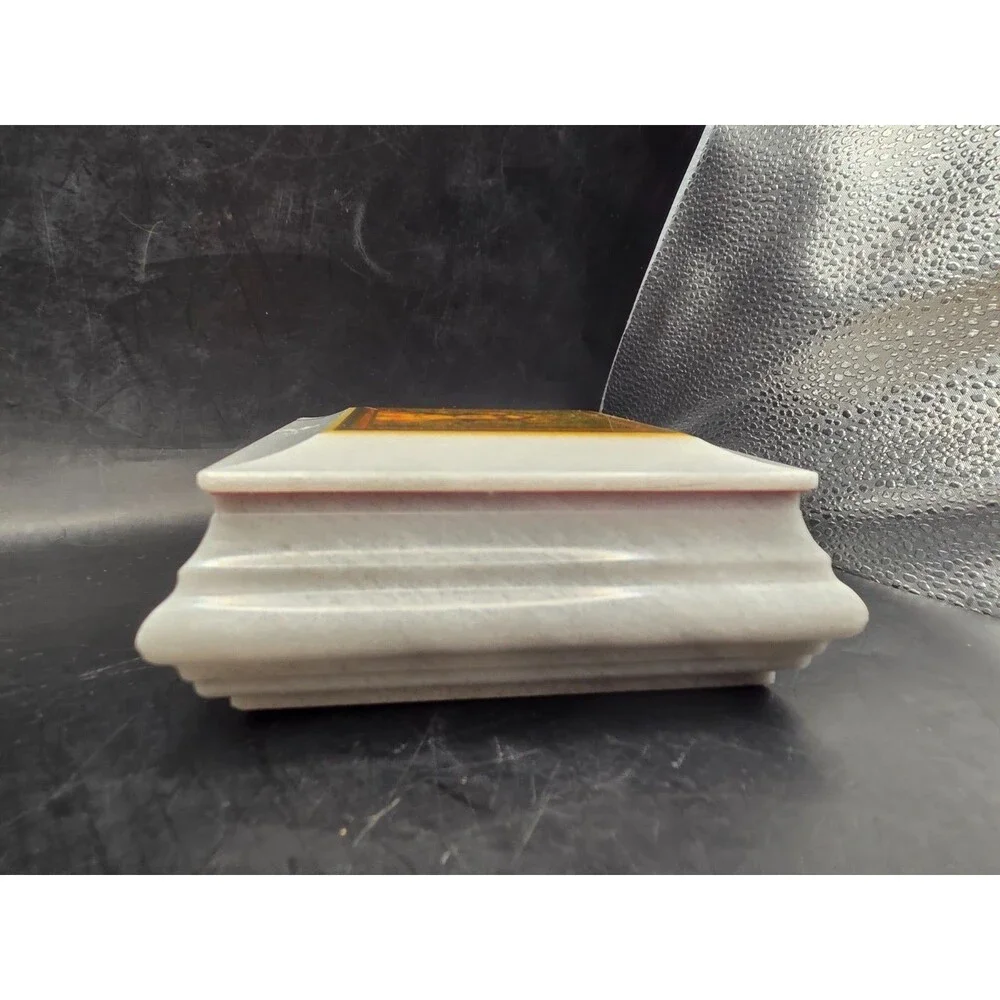 Vintage Marble Trinket Box Lid White Beautiful Woman Portrait Stone Jewelry Box